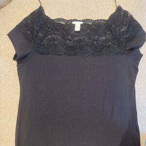 H&M Black Lace Trim Top